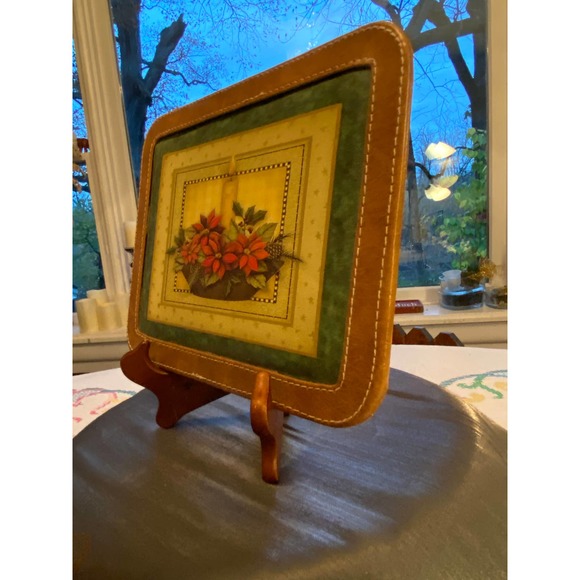 Vintage, Christmas / Holiday Trivet / Hot Pad with Candle / Poinsettia Design. - Picture 9 of 14